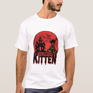 Camiseta Gatito de Halloween Casa Embrujada Gato Gráfico_1