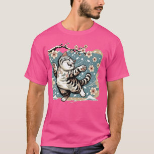 Camiseta Gatito de la Vintage de la Flor A japonés tradicio