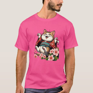 Camiseta Gatito de la Vintage de la Flor A japonés tradicio