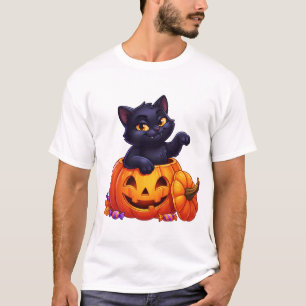 Camiseta Gatito de medianoche en resplandor de calabaza