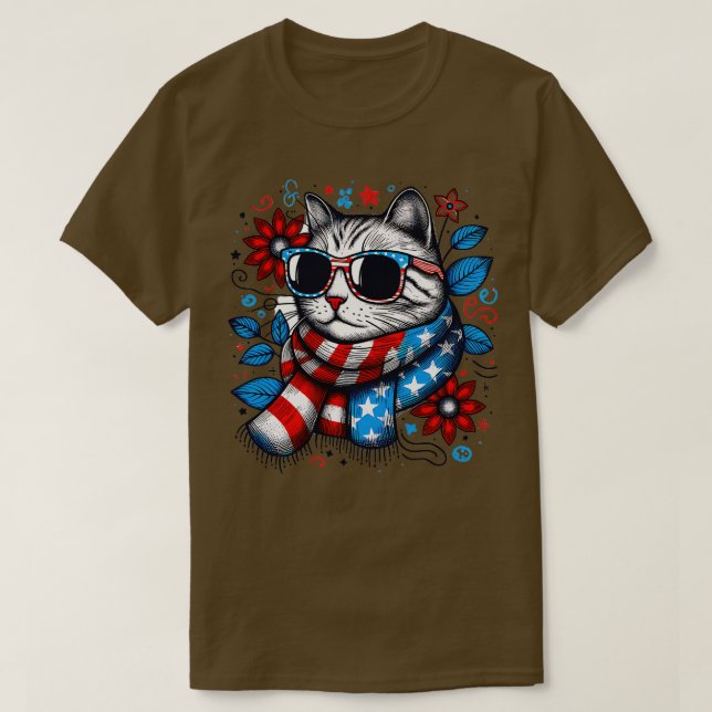 Camiseta gatito de meowica gafas de sol bandera estadounide (Diseño del anverso)
