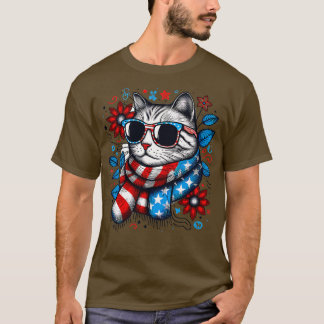 Camiseta gatito de meowica gafas de sol bandera estadounide
