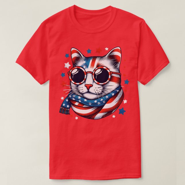 Camiseta gatito de meowica gafas de sol bandera estadounide (Diseño del anverso)