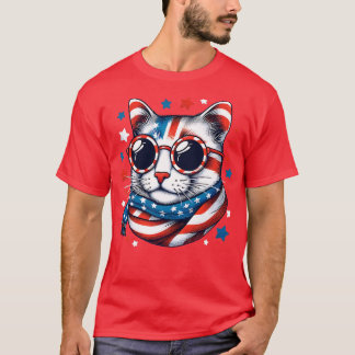 Camiseta gatito de meowica gafas de sol bandera estadounide