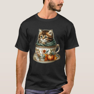 Camiseta Gatito de otoño en bufanda de punto de taza de caf