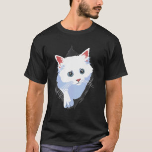 Camiseta Gatito Dulce Ropa De Tela Rota Blanca Gato Lindo