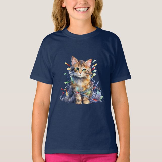 Camiseta Gatito en luces de navidades (Anverso)