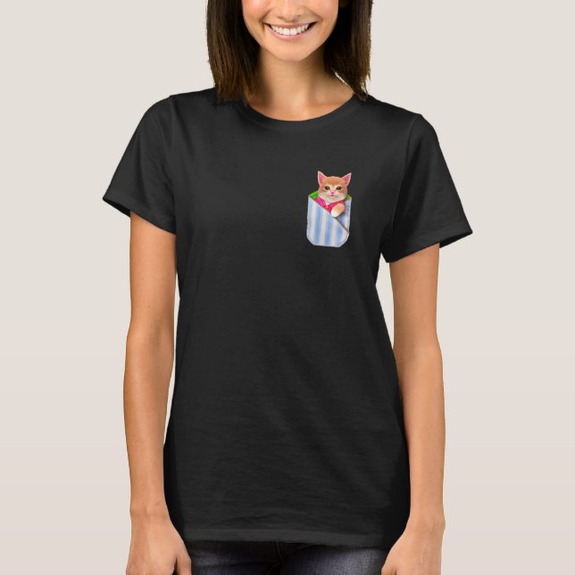Camiseta Gatito En Pocket Friends Gato Animal Pocket Kitten (Anverso)