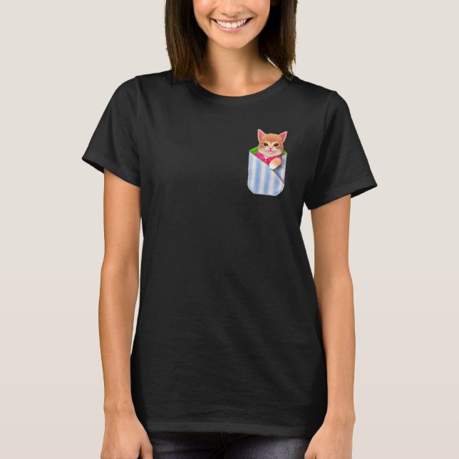 Camiseta Gatito En Pocket Friends Gato Animal Pocket Kitten (Anverso)