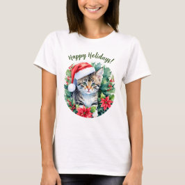 Camiseta Gatito En Santa Hat Felices Fiestas Navidades Arte