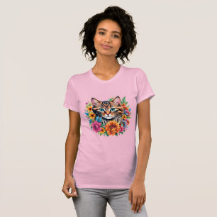 Camiseta Gatito en una corona floral colorida