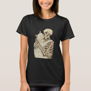 Camiseta Gatito Esqueleto Abrazando Gato Gráfico Halloween