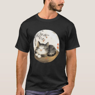 Camiseta Gatito Floral Vintage Arte Japonés Retro Tierno 
