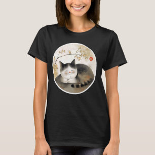 Camiseta Gatito floral vintage retro Mascota japonés de art