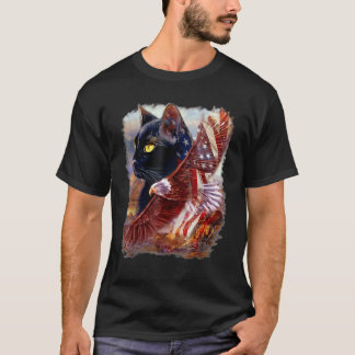 Camiseta Gatito Gato Negro Bandera Americana Águila 4 de Ju