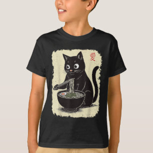 Camiseta Gatito gracioso comiendo Ramen japonés Kawaii Anim