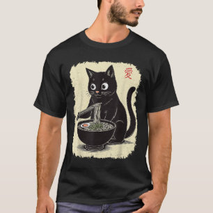 Camiseta Gatito gracioso comiendo Ramen japonés Kawaii Anim