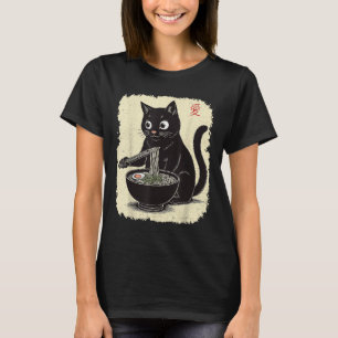 Camiseta Gatito gracioso comiendo Ramen japonés Kawaii Anim