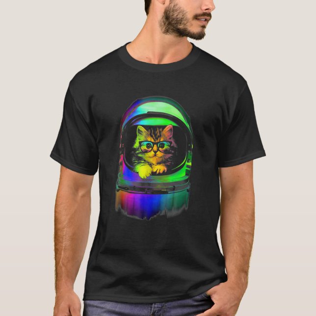 Camiseta Gatito Guay En El Casco Gato Espacial Para Hombres (Anverso)