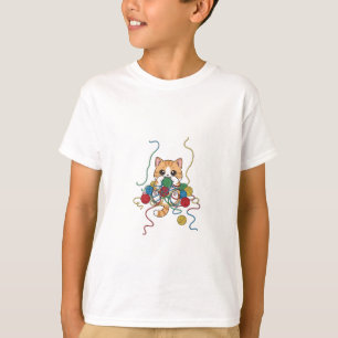 Camiseta Gatito Juguetón Con Bolas De Hilo Para Niños