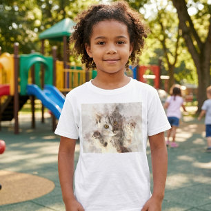Camiseta Gatito Juguetón de Acuarela con Ojos Brillantes de