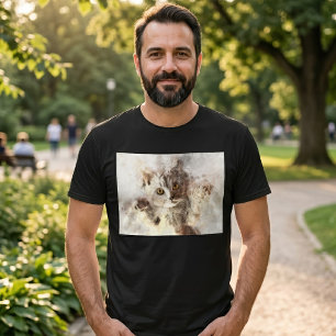 Camiseta Gatito Juguetón de Acuarela con Ojos Brillantes de