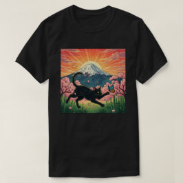 Camiseta Gatito juguetón de flor de cerezo japonesa 