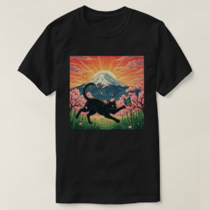 Camiseta Gatito juguetón de flor de cerezo japonesa