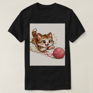 Camiseta Gatito Juguetón y Bola de Estambre Caricatura