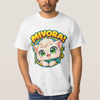 Camiseta Gatito Kawaii con Bufanda Azul Turquesa y Ojos Esm