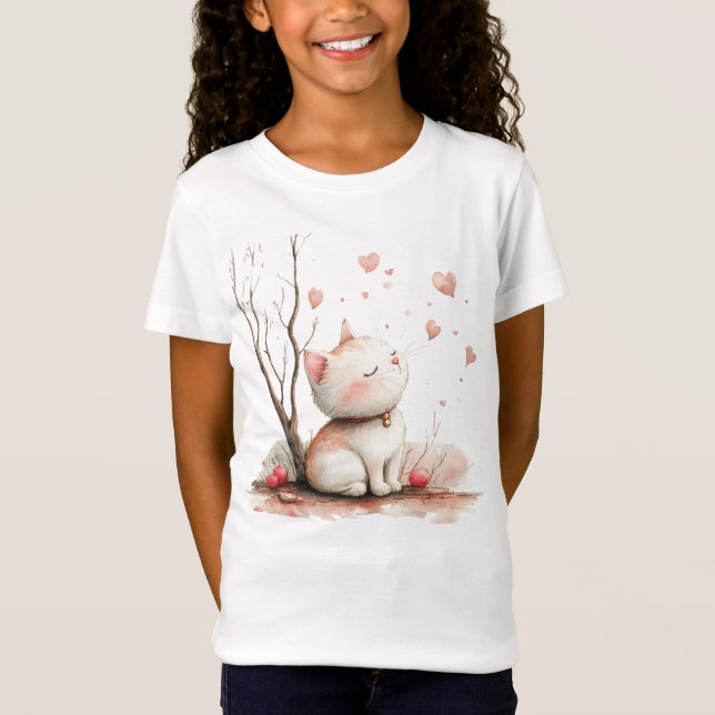 Camiseta Gatito lindo con niños del corazón de vuelta a la  (Anverso)