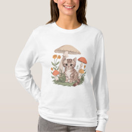 Camiseta Gatito lindo de Tabby en setas y bosques de flores
