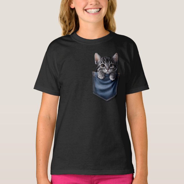 Camiseta Gatito lindo en bolsillo (Anverso)