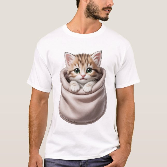 Camiseta Gatito lindo en diseño de bolsillo, arte gato ador (Anverso)