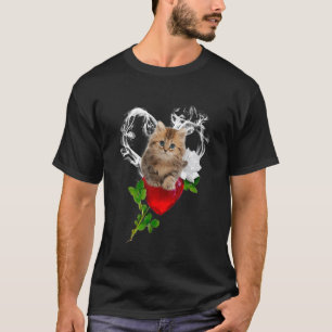 Camiseta Gatito Lindo Gato Rosa Flor Fumando Corazón Piedra