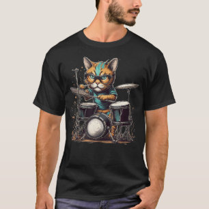 Camiseta Gatito Minino Gatita Rockstar Punk Baterista Tocan