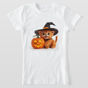 Camiseta Gatito Naranja de Halloween Jack O Linterna de Cal
