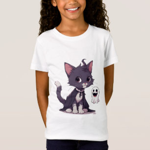 Camiseta Gatito negro adorable con capa de Halloween de fan