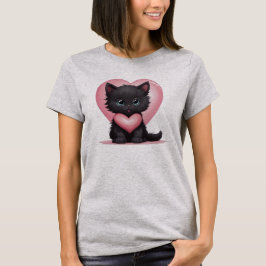Camiseta Gatito negro adorable del día de San Valentín