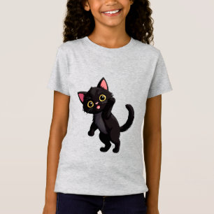 Camiseta Gatito Negro Adorable Dibujo Animado Con Ojos Gran