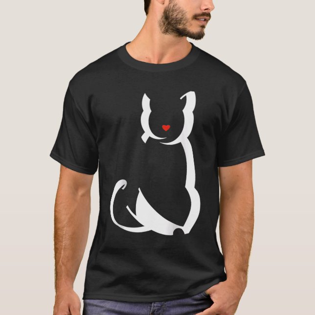 Camiseta Gatito negro con Nariz de corazón rojo Raglan (Anverso)