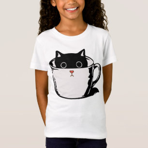 Camiseta Gatito negro con nariz roja escondido en una taza