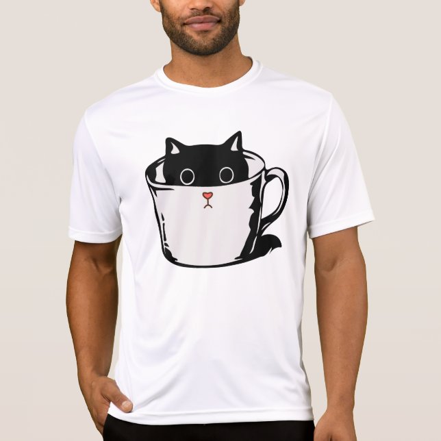Camiseta Gatito negro con nariz roja escondido en una taza (Anverso)