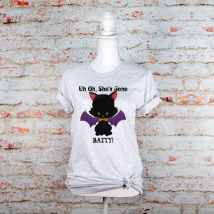 Camiseta Gatito negro de Halloween con alas de murciélago