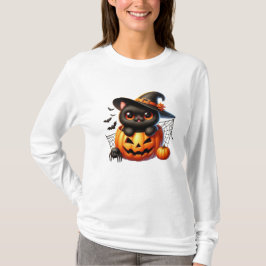 Camiseta Gatito negro en una calabaza de Halloween