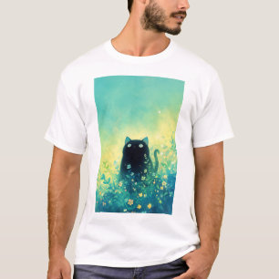Camiseta Gatito Negro Fantasía Floral