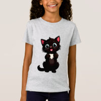Gatito negro lindo dibujo animado con ojos grandes