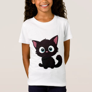 Camiseta Gatito negro lindo dibujo animado con ojos grandes