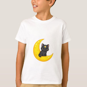 Camiseta Gatito negro lindo en luna creciente para niños
