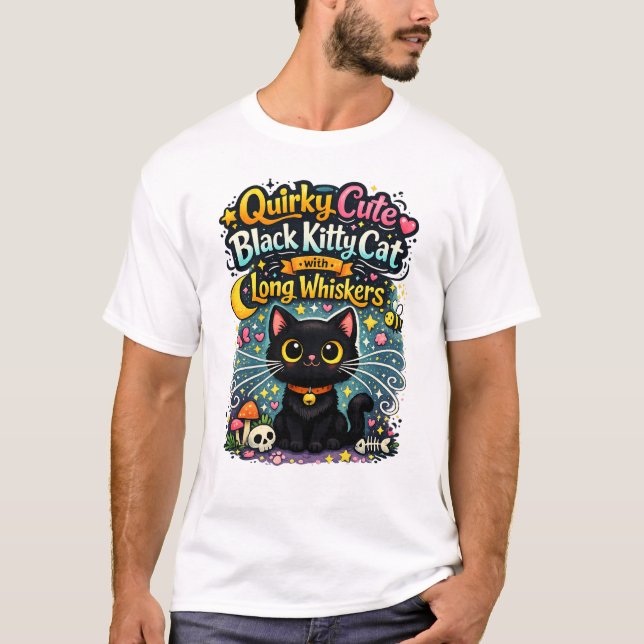 Camiseta Gatito negro lindo y extravagante con bigotes larg (Anverso)